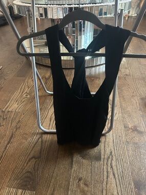 Black Ribbed Tank Top with Crossover Back